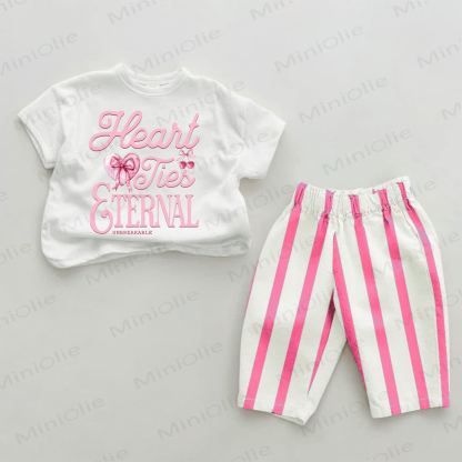 HEART TIES ETERNAL Baby Tee Pink Striped Pants 2-piece Set - White&Pink - 2-3T - image 1