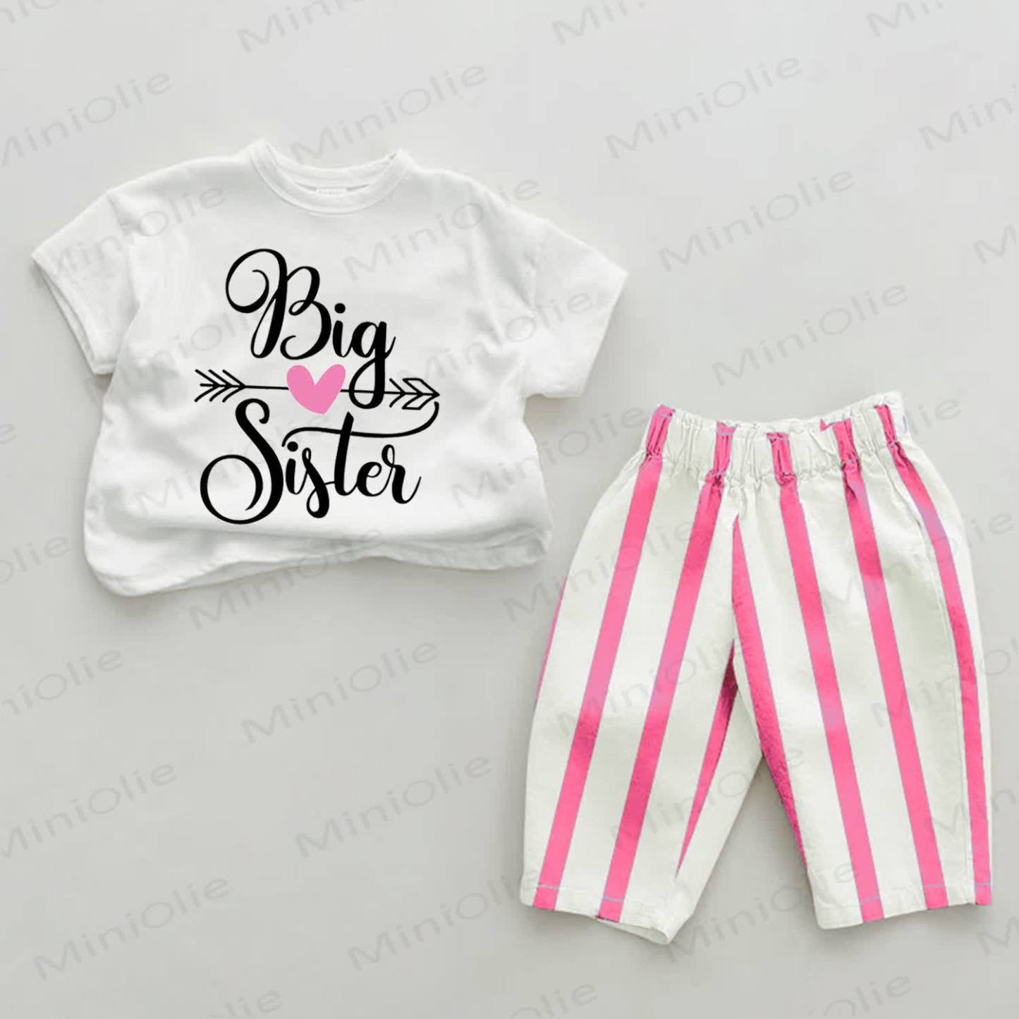 BIG SISTER Baby Tee Pink Striped Pants 2-piece Set - White&Pink - 2-3T - image 1