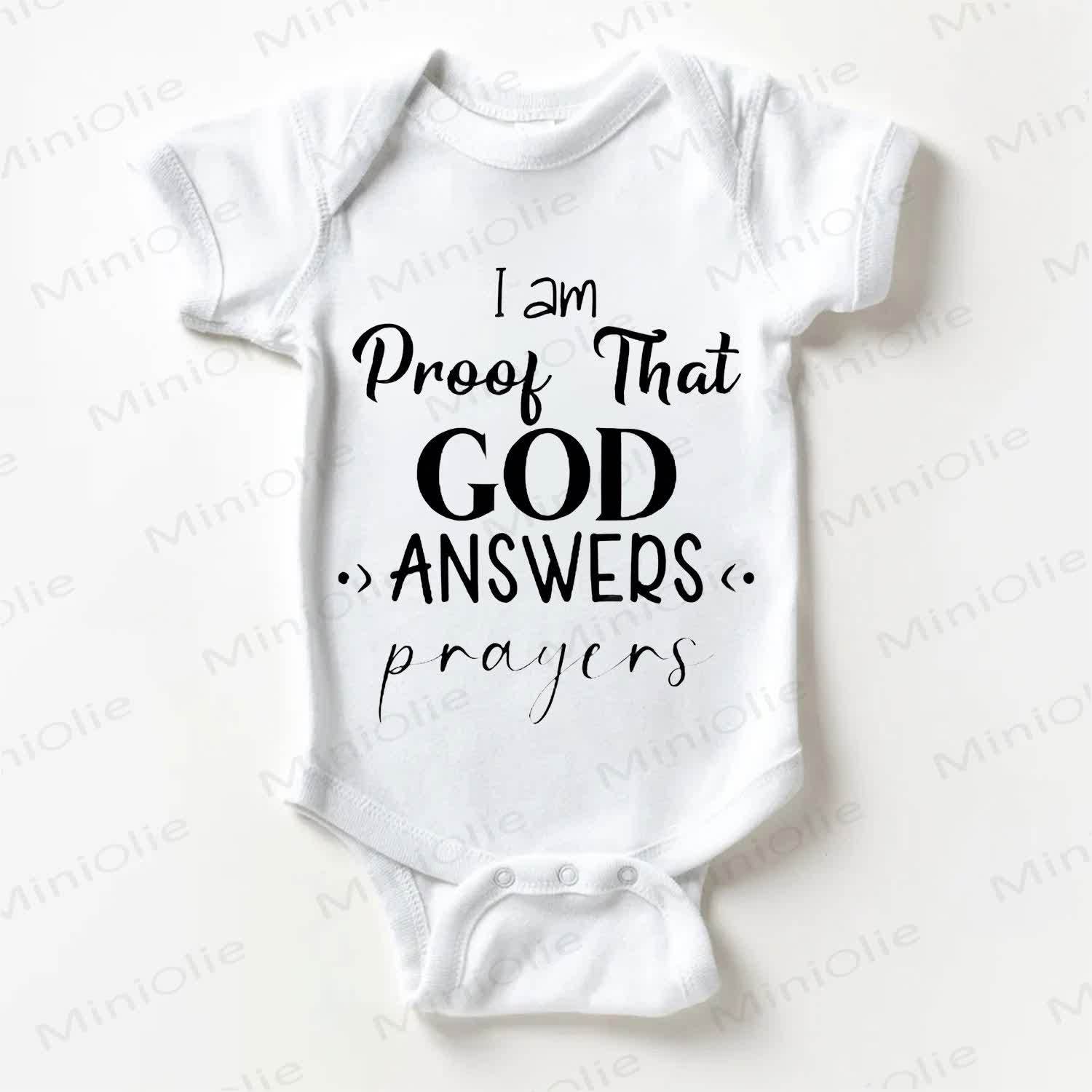 I AM PROOF THAT GOD ANSWERS PRAYERS Baby White/Grey Bodysuit - White - 18-24M - image 1