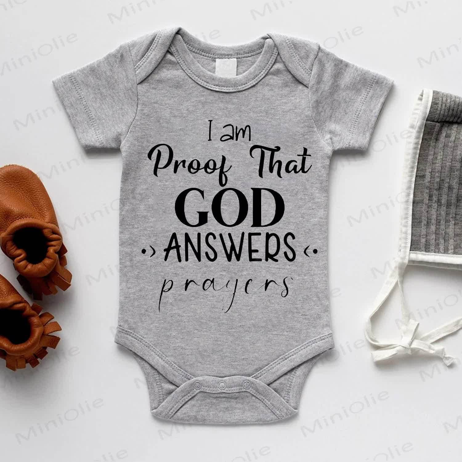 I AM PROOF THAT GOD ANSWERS PRAYERS Baby White/Grey Bodysuit - Grey - 18-24M - image 2