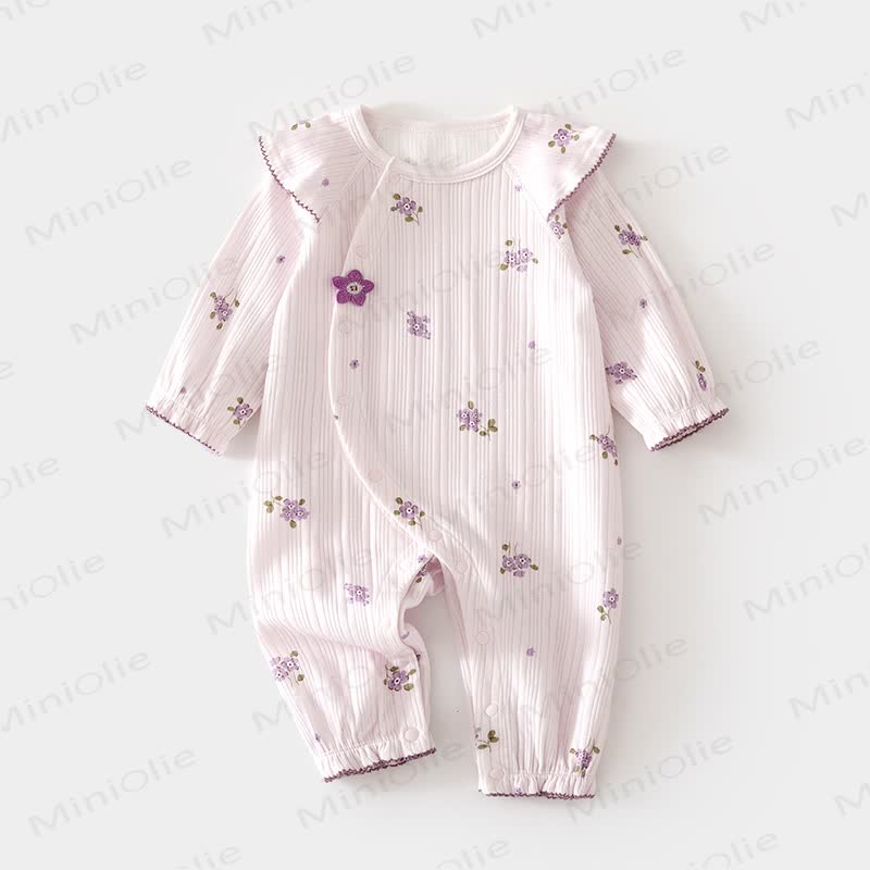 Baby Girl Floral Flutter Sleeves Romper - Purple - 18-24M - image 1
