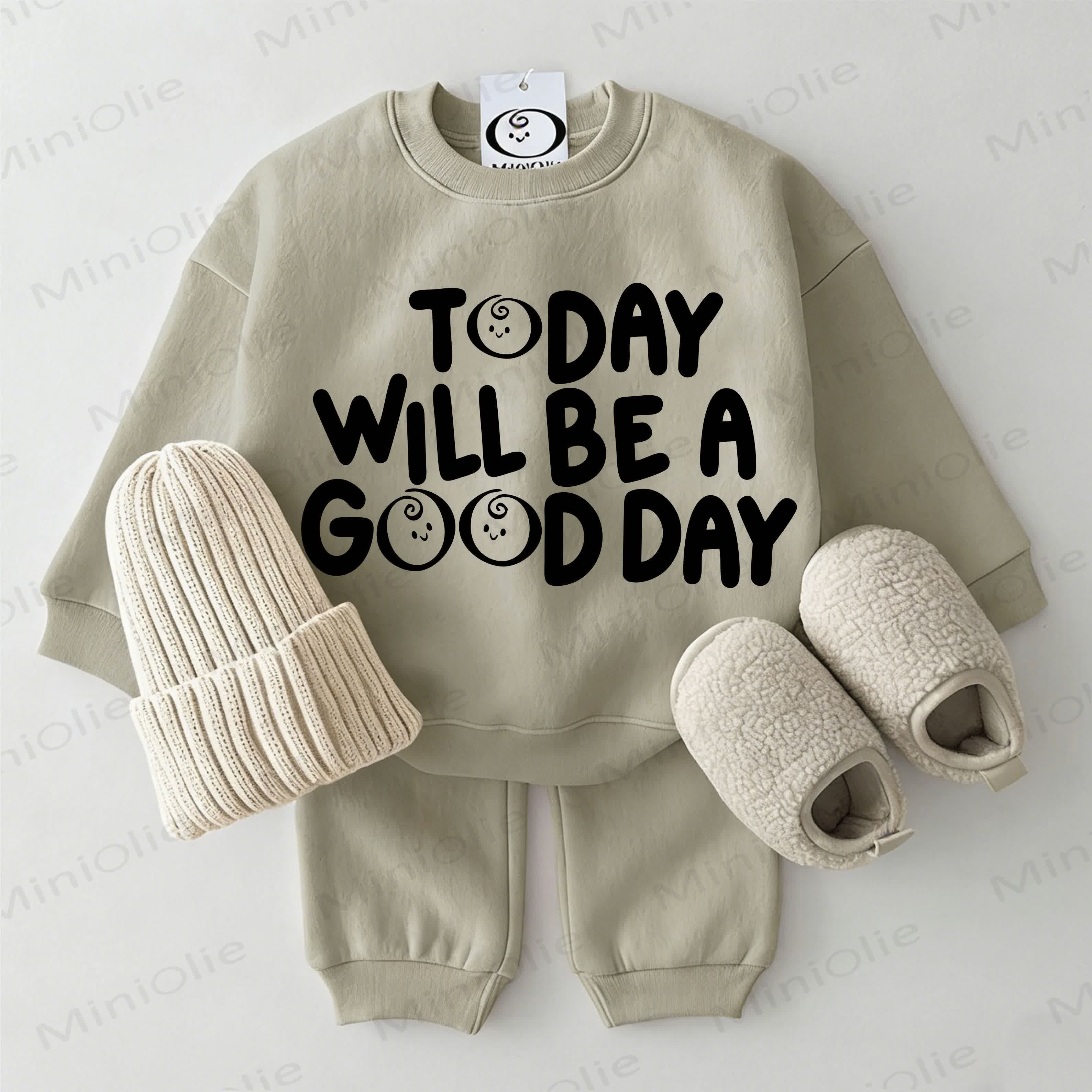 TODAY WILL BE A GOOD DAY Baby Sweatshirt 2-piece Set - Grey Green - 2-3T - image 1