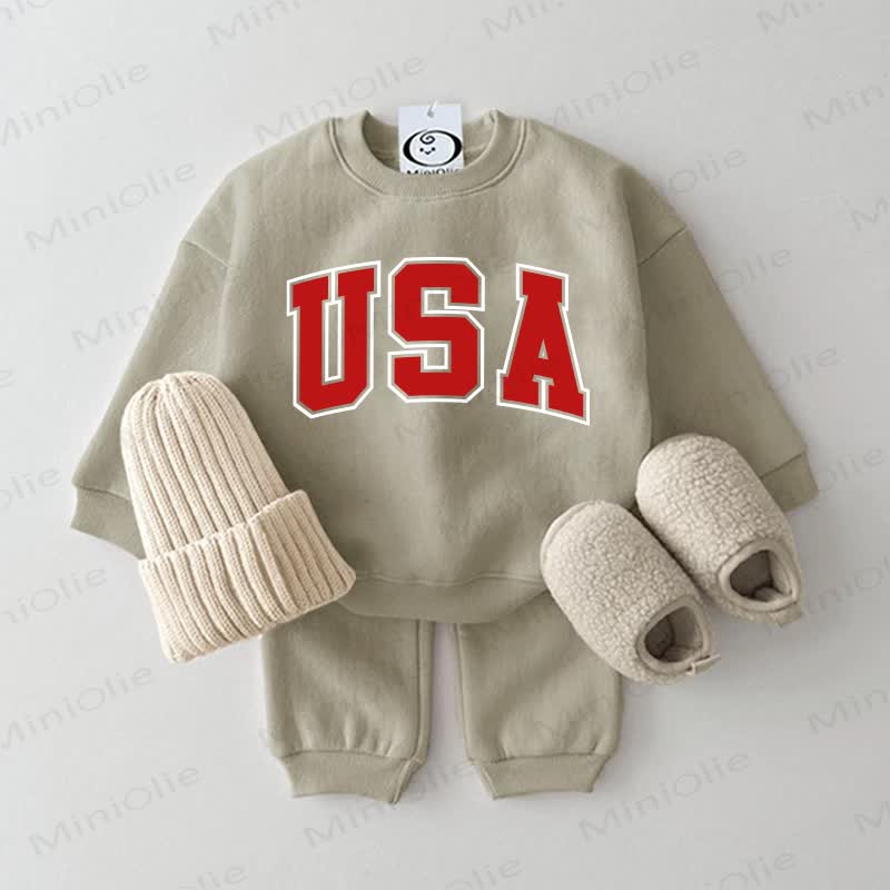 USA Baby Sweatshirt & Pants 2-piece Blue Set - Grey Green - 2-3T - image 3
