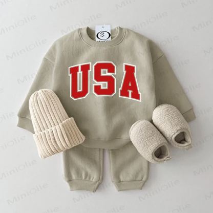 USA Baby Sweatshirt & Pants 2-piece Blue Set - Grey Green - 2-3T - image 3