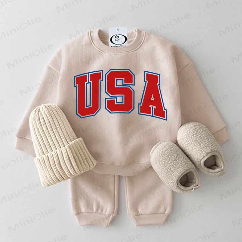 USA Baby Sweatshirt & Pants 2-piece Blue Set - Beige - 2-3T - image 2