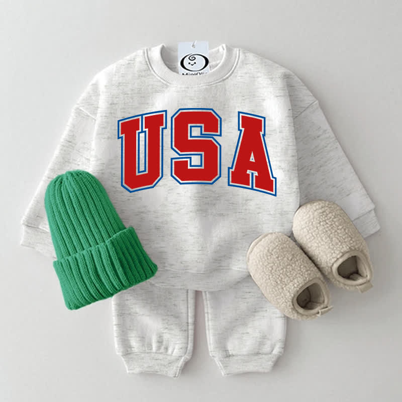 USA Baby Sweatshirt & Pants 2-piece Blue Set - Grey - 2-3T - image 4