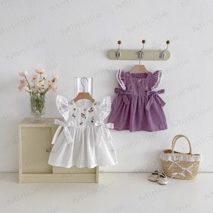 Baby Embroidered Flutter Sleeves Dress - image 2