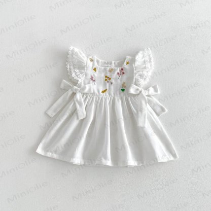 Baby Embroidered Flutter Sleeves Dress - White - 3-4T - image 4