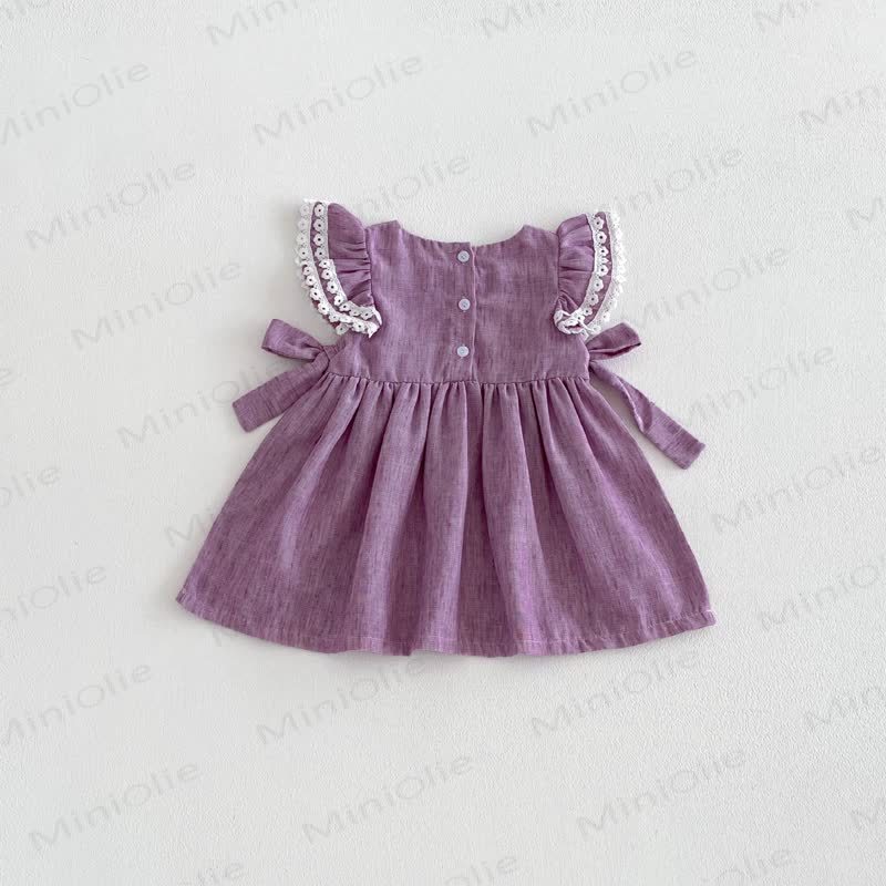 Baby Embroidered Flutter Sleeves Dress - Purple - 3-4T - image 9