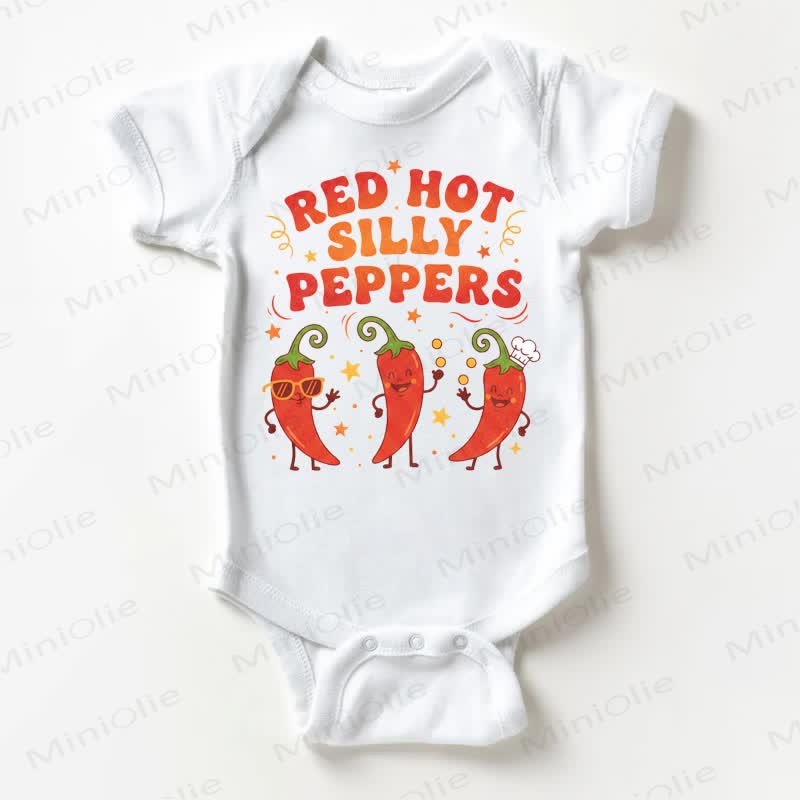 RED HOT SILLY PEPPERS Baby White Bodysuit - White - 18-24M - image 1