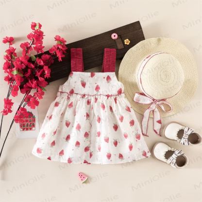 Baby Toddler Strawberry Dress with Hat - image 2