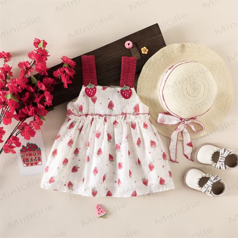 Baby Toddler Strawberry Dress with Hat - Beige - 4-5T - image 1