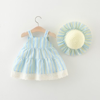 Baby Toddler Striped Dress with Hat - image 2