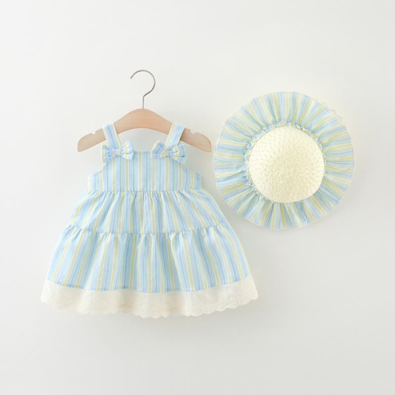 Baby Toddler Striped Dress with Hat - Blue - 3-4T - image 1