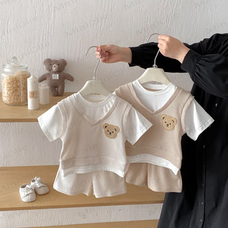 Baby Toddler Fake 2pcs Tee and Shorts Waffle Set - image 1