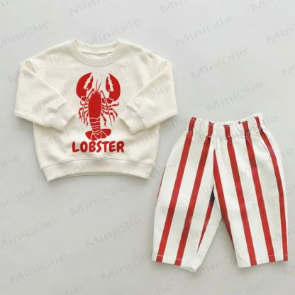 LOBSTER Baby Toddler Red Striped Pants 2-piece Set - Beige&Red - 2-3T - image 1