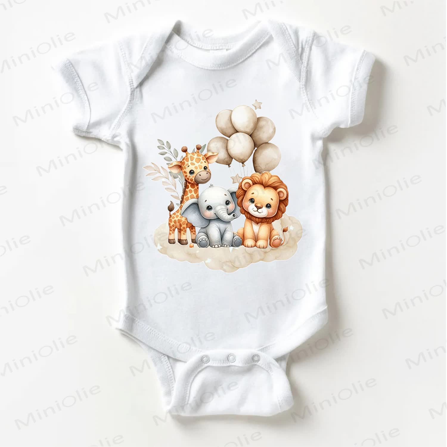 Baby Giraffe Elephant Lion Party White Bodysuit - White - 18-24M - image 1