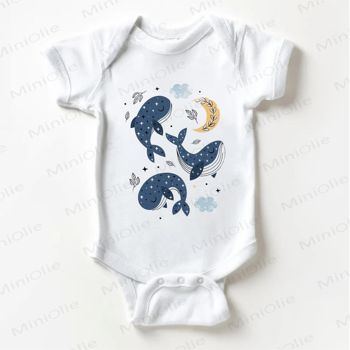Baby Whales Flying  in Sky White Bodysuit - White - 18-24M - image 1