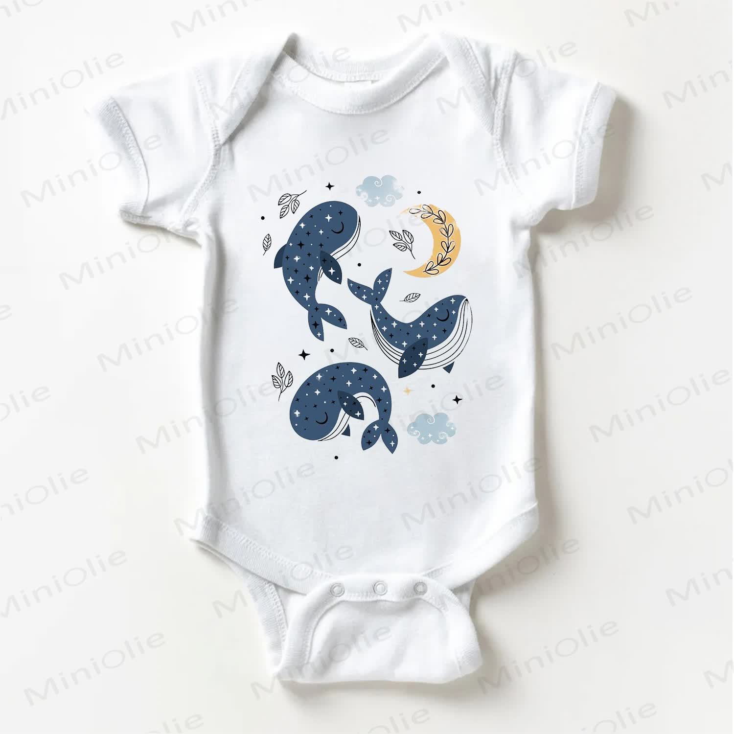 Baby Whales Flying  in Sky White Bodysuit - White - 18-24M - image 1