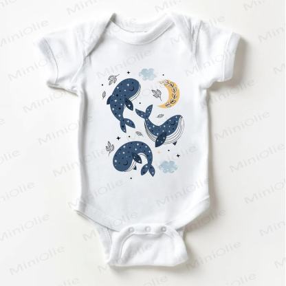 Baby Whales Flying  in Sky White Bodysuit - White - 18-24M - image 1