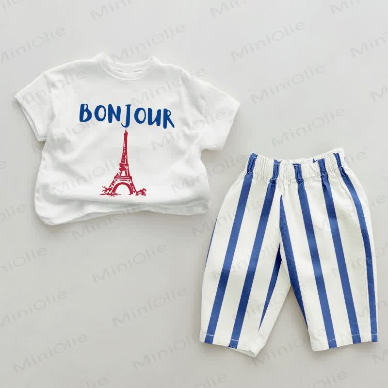 BONJOUR Baby Blue Vertical Striped 2-piece Set - White&Blue - 2-3T - image 1