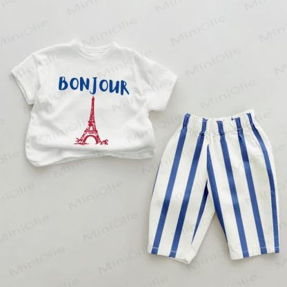 BONJOUR Baby Blue Vertical Striped 2-piece Set - White&Blue - 2-3T - image 1