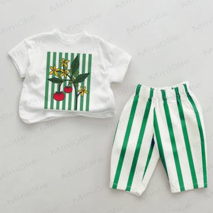 Baby Green Vertical Striped Tomatoes 2-piece Set - White&Green - 2-3T - image 1