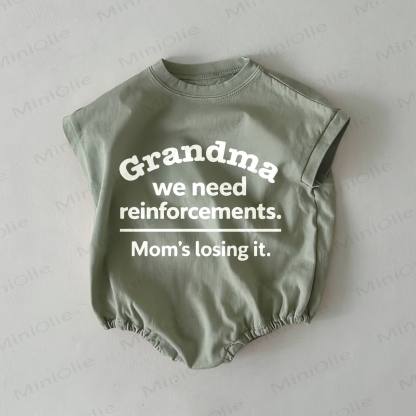 GRANDMA WE NEED REINFORCEMENTS. MOM'S LOSING IT. Baby Summer Bodysuit - Grey Green - 18-24M - image 1
