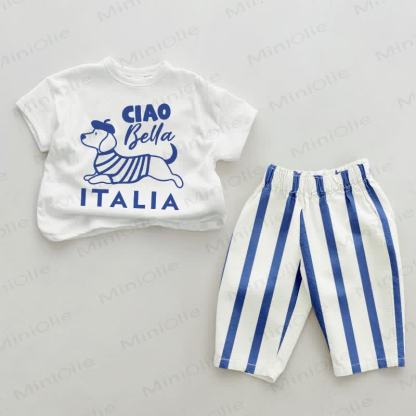 CIAO BELLA ITALIA Baby Vertical Striped 2-piece Set - White&Blue - 2-3T - image 1