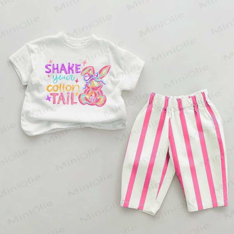 SHAKE YOUR COTTON TAIL Baby Pink Vertical Striped 2-piece Set - White&Pink - 2-3T - image 1