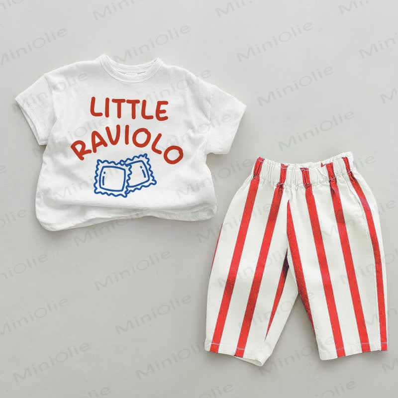 LITTLE RABIOLO Baby Vertical Striped 2-piece Set - White&Red - 2-3T - image 1