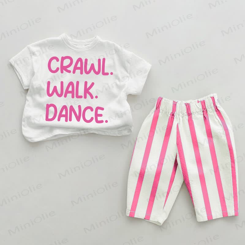 CRAWL. WALK. DANCE. Baby Pink Vertical Striped 2-piece Set - White&Pink - 2-3T - image 1