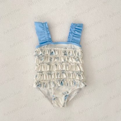 Toddler Girl Floral Blue One-piece Swimsuit - Blue - 4-5T - image 3