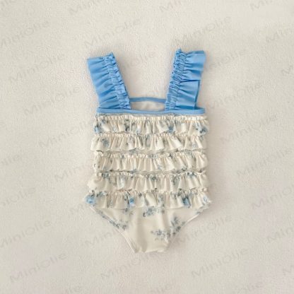 Toddler Girl Floral Blue One-piece Swimsuit - image 4