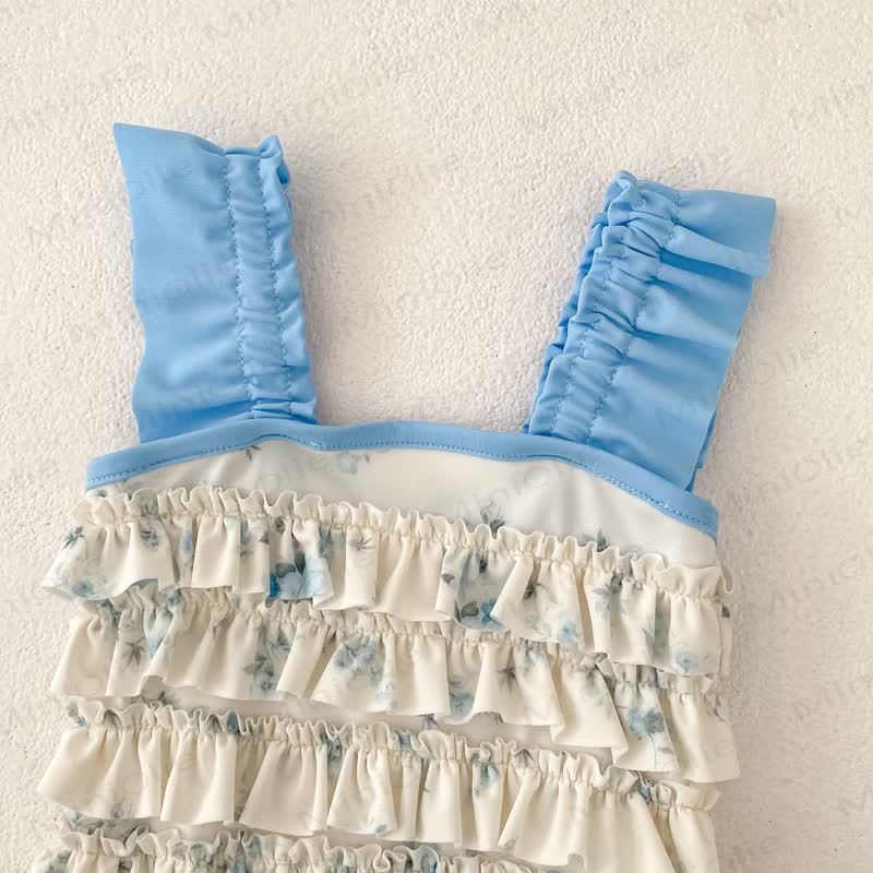 Toddler Girl Floral Blue One-piece Swimsuit - image 6
