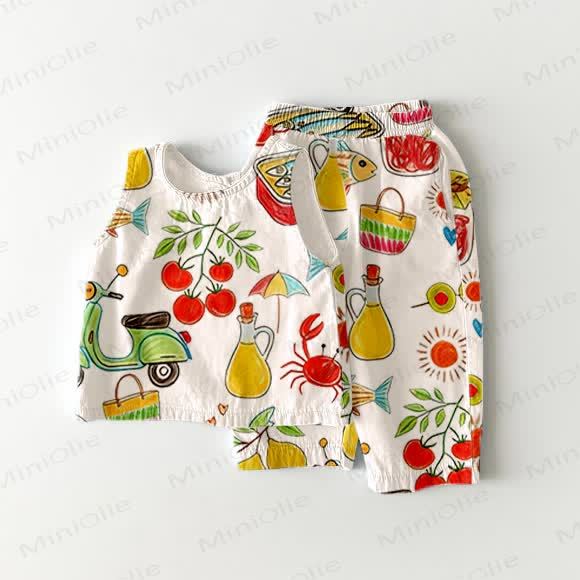 Toddler Italian Elements Hand-painted 2-piece Sleeveless Set - White - 5-7T - image 1