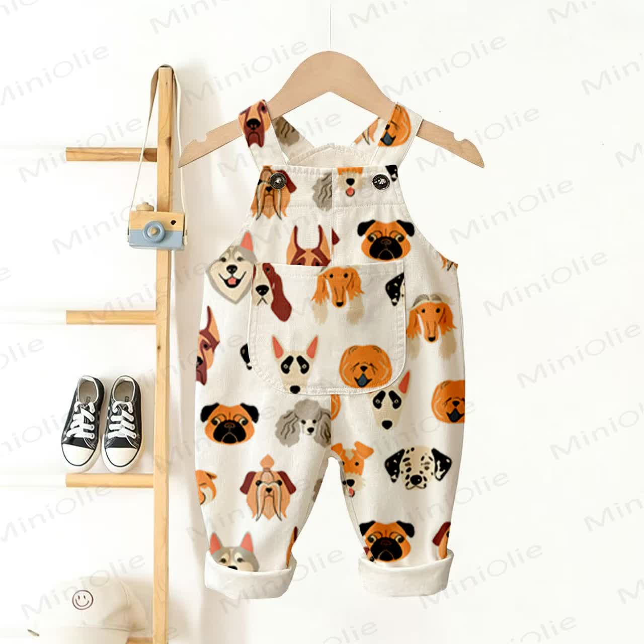 Baby Toddler Cartoon Dogs Pocket Overalls - Beige - 3-5T - image 1