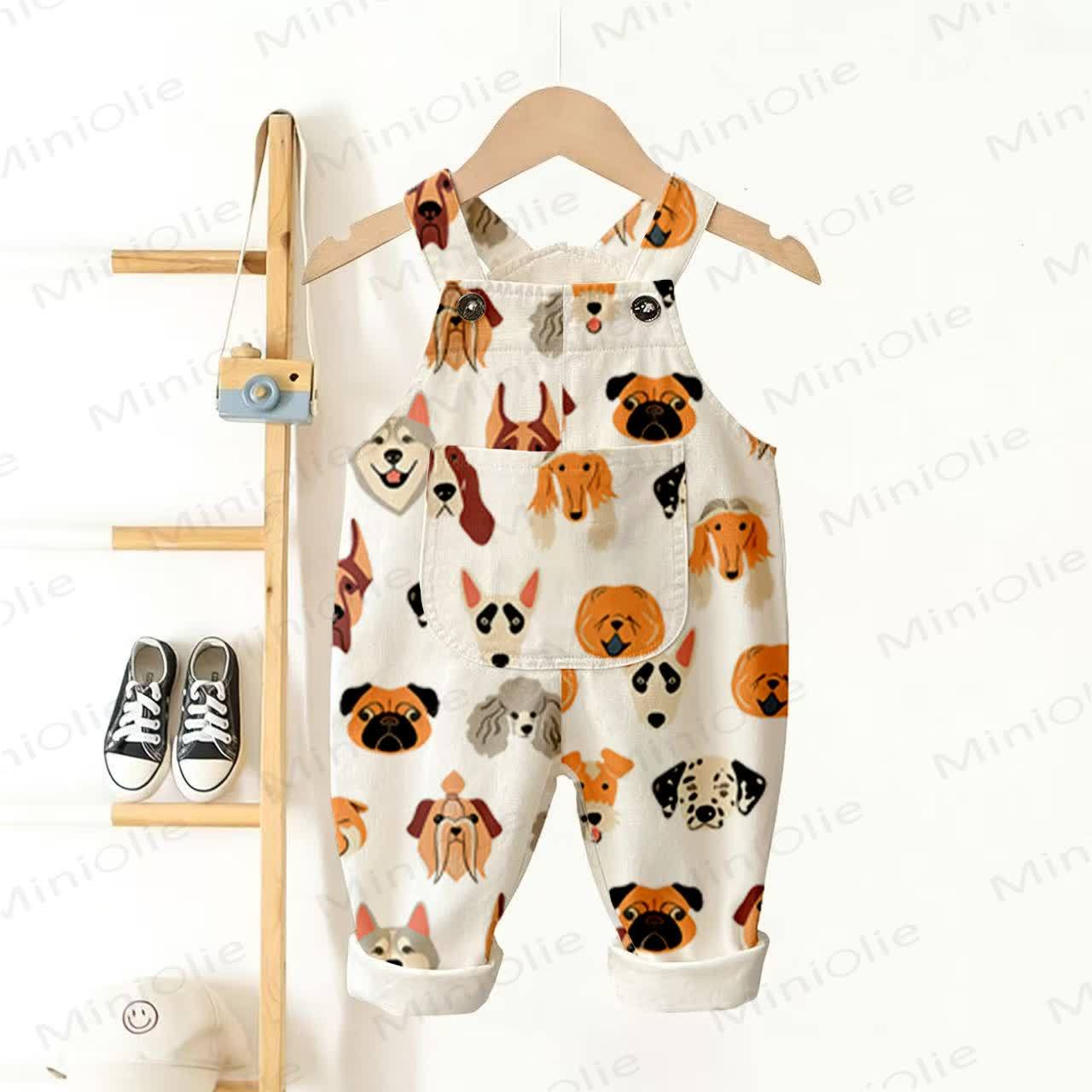 Baby Toddler Cartoon Dogs Pocket Overalls - Beige - 3-5T - image 1