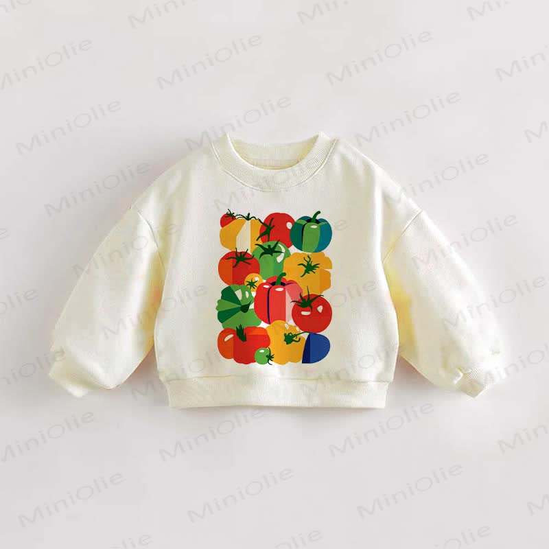 Baby Toddler Vegetable Illustration Beige Sweatshirt - Cream - 3-5T - image 1