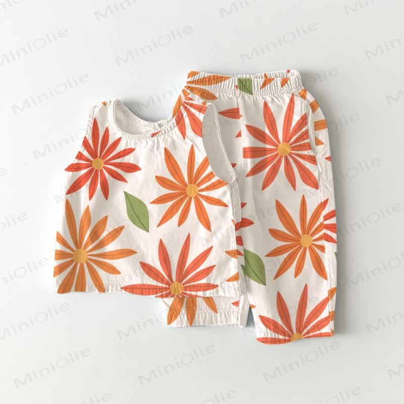 Baby Toddler Orange Flower Sleeveless 2-piece Set - White - 5-7T - image 1