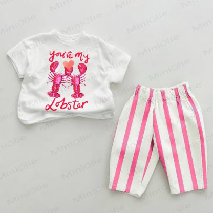 YOU'RE MY LOBSTER Baby Pink Striped Pants 2-piece Set - White&Pink - 2-3T - image 1