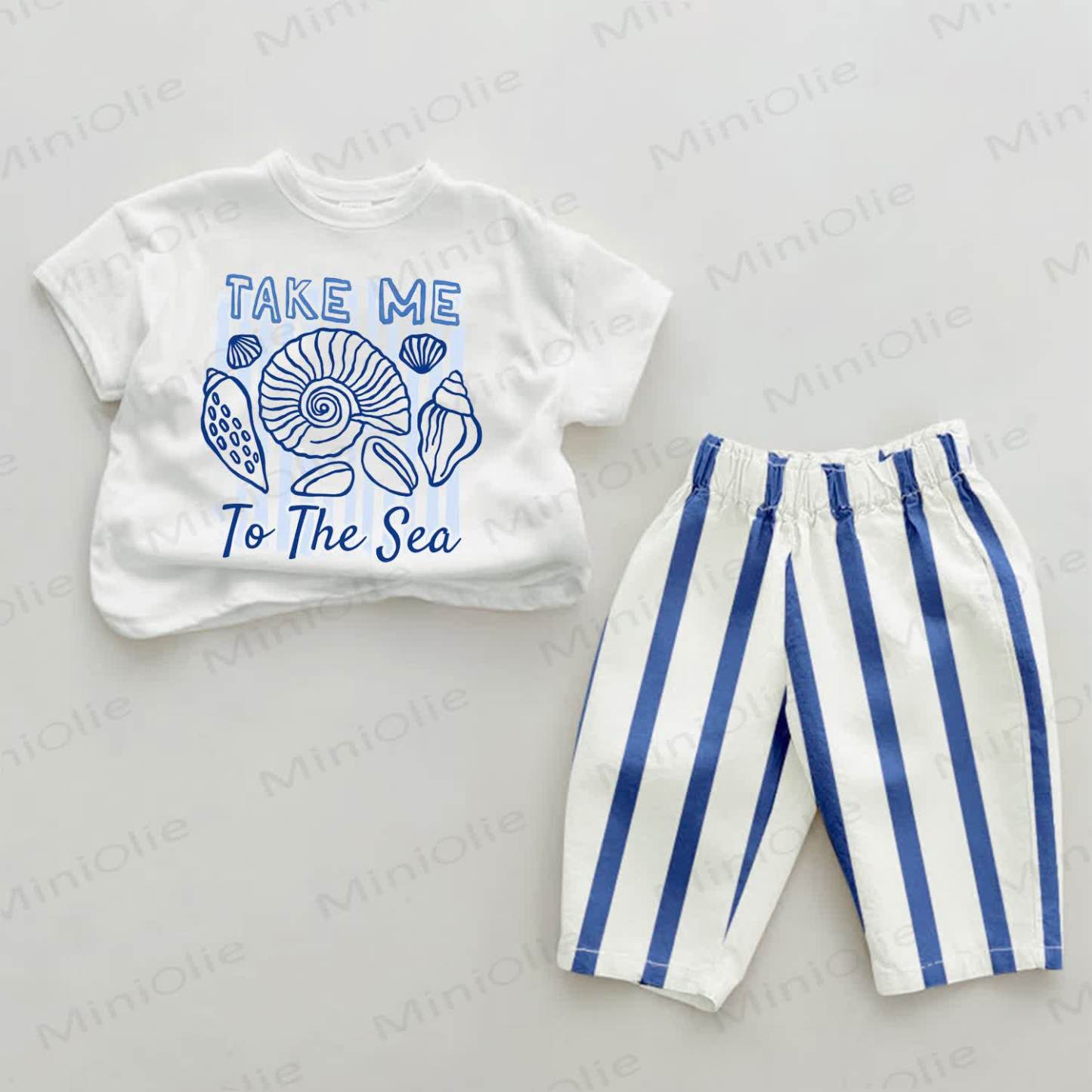TAKE ME TO THE SEA Baby Blue Striped Pants 2-piece Set - White&Blue - 2-3T - image 1