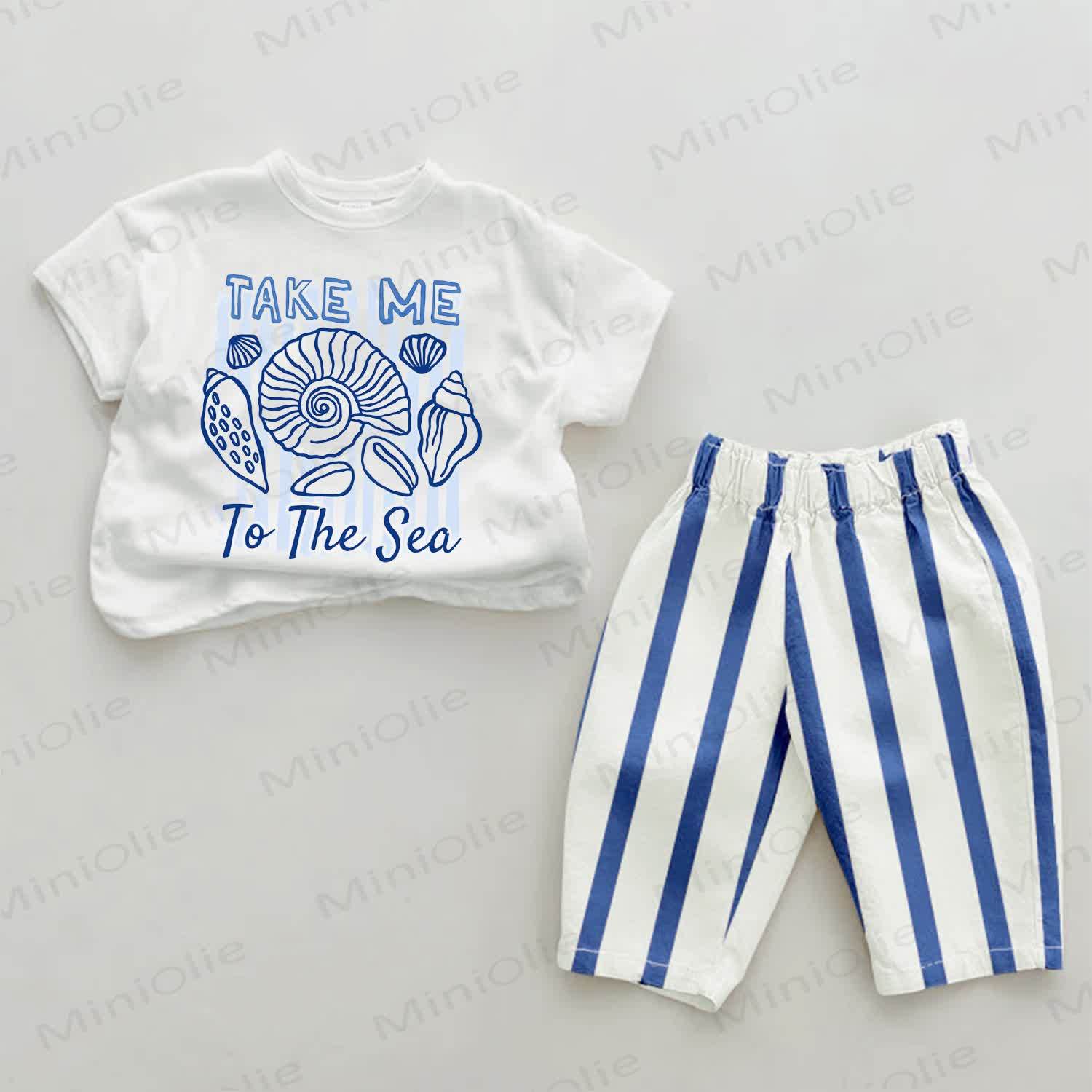 TAKE ME TO THE SEA Baby Blue Striped Pants 2-piece Set - White&Blue - 2-3T - image 1