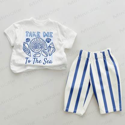 TAKE ME TO THE SEA Baby Blue Striped Pants 2-piece Set - White&Blue - 2-3T - image 1