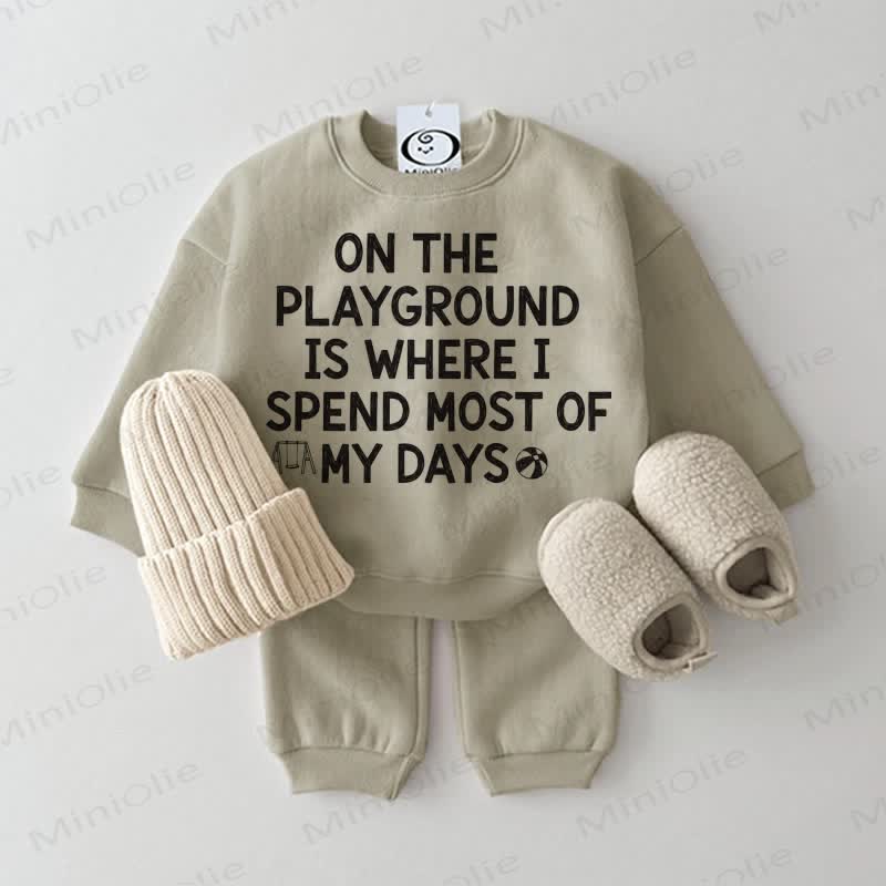 ON THE PLAYGROUND IS WHERE I SPEND MOST OF MY DAYS Baby Sweatshirt 2-piece Grey Green Set - Grey Green - 2-3T - image 1