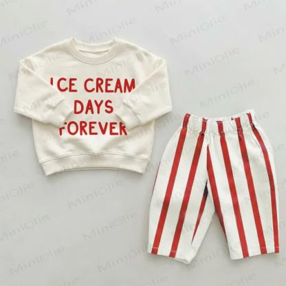 ICE CREAM DAYS FOREVER Baby Toddler Red Striped Pants 2-piece Set - Beige&Red - 2-3T - image 1