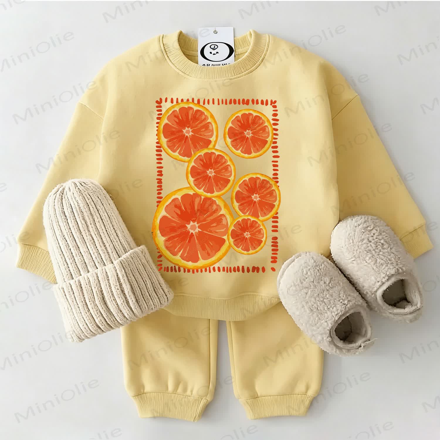 Baby Sliced Grapefruit 2-piece Yellow Sweatshirt Set - Yellow - 2-3T - image 1