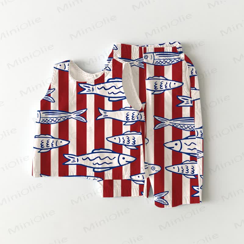 Baby 2-Piece Sardine Striped Sleeveless Set - Red - 2-3T - image 1