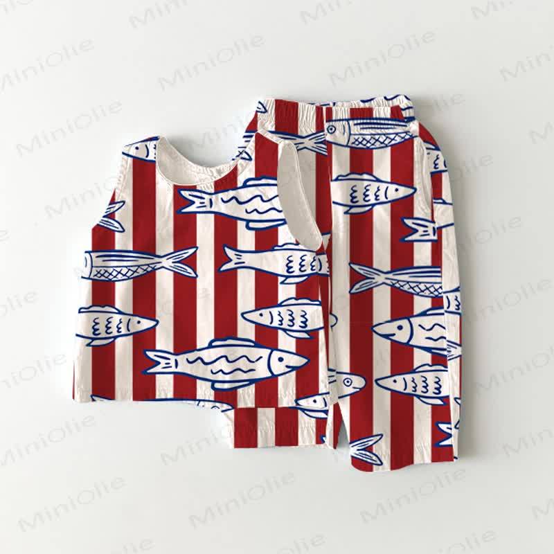 Baby 2-Piece Sardine Striped Sleeveless Set - Red - 2-3T - image 1