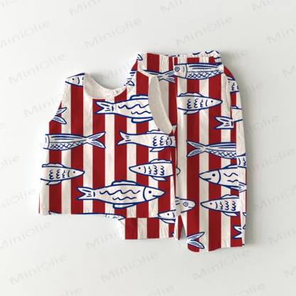 Baby 2-Piece Sardine Striped Sleeveless Set - Red - 2-3T - image 1